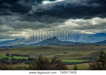 Lanscape Of The Drakensberge Near The City Of Underberg During Bad Weather Conditions