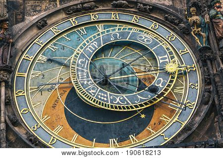 Detail of the astronomical clock in the Old Town Square in Prague, Czech Republic. Toned image.