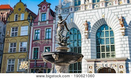 GDANSK, POLAND: Neptune statue and fountain in the old town of Gdansk.