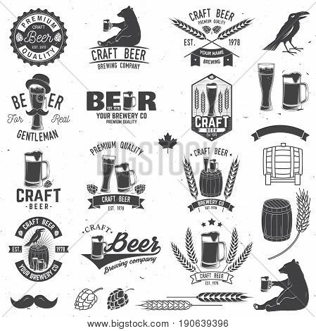 Set of Craft Beer badges with with design elements. Vector illustration. Vintage design for bar, pub and restaurant business. Coaster for beer.