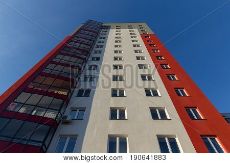 Modern And New Apartment Building. Multistoried, Modern, New And Stylish Living Block Of Flats. Real