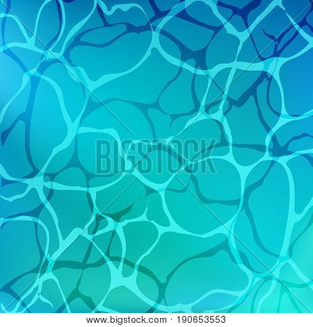 turquoise water in swimming pool with sun glare. Marine background surface water top view. Vector illustration