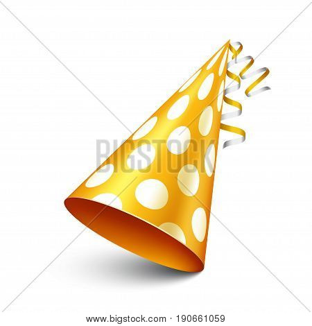 Party shiny hat with ribbon. Holiday decoration.Celebration.Birthday.Vector illustration on white background.