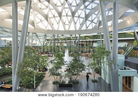 MEXICO CITY MEXICO - APRIL 20 2017: Mexico is the leader in Latin America for the construction of commercial centers. Toreo Parque Central took four years to complete and opened on November 13 2014.