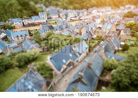 Top view on the famous Dinan town with viaduc and river Rance in Brittany region in France
