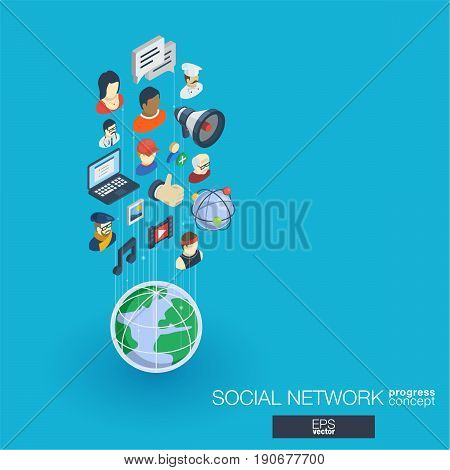 Society integrated 3d web icons. Digital network isometric progress concept. Connected graphic design line growth system. Abstract background for social media, people communication. Vector Infograph