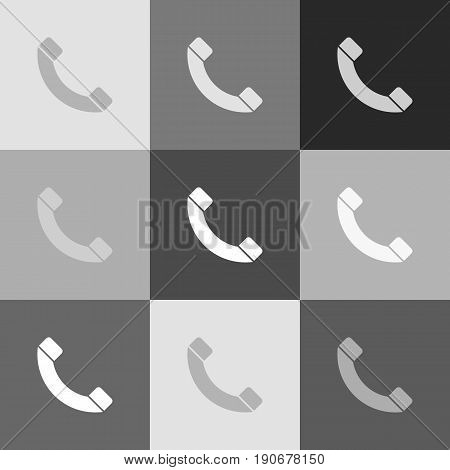 Phone sign illustration. Vector. Grayscale version of Popart-style icon.