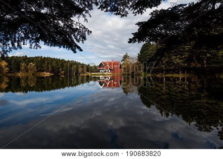 Wooden Lake House In Golcuk National Park