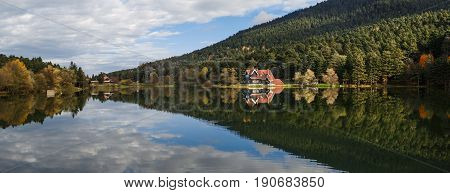 Wooden Lake House In Golcuk National Park