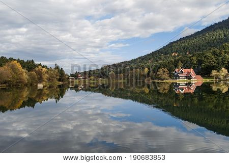 Wooden Lake House In Golcuk National Park