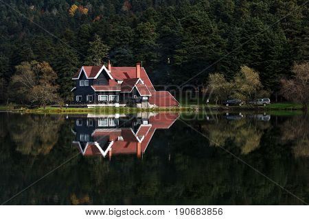Wooden Lake House In Golcuk National Park