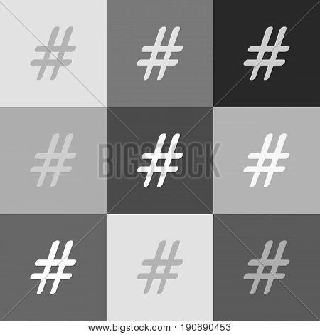 Hashtag sign illustration. Vector. Grayscale version of Popart-style icon.
