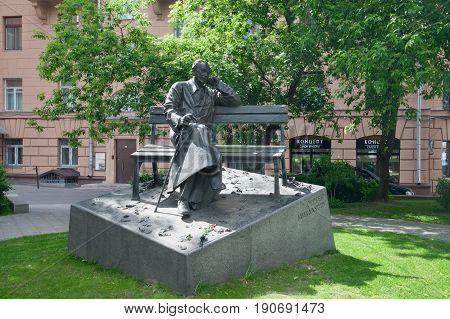 Moscow Russia - June 11 2017: Monument to Sergey Mikhalkov in Povarskaya Street in Moscow. Mikhalkov was Soviet and Russian author of children's books and satirical fables.