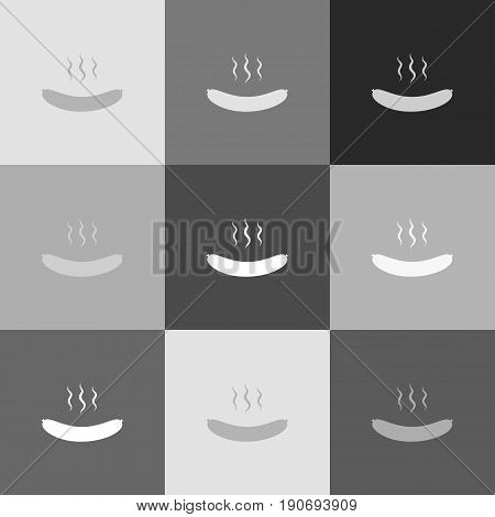 Sausage simple sign. Vector. Grayscale version of Popart-style icon.