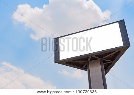 Blank 3 faces billbord against blue sky and white clouds