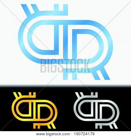 Initial letter RR premium blue metallic rotated lowercase logo template in white background, and custom preview in gold and silver color