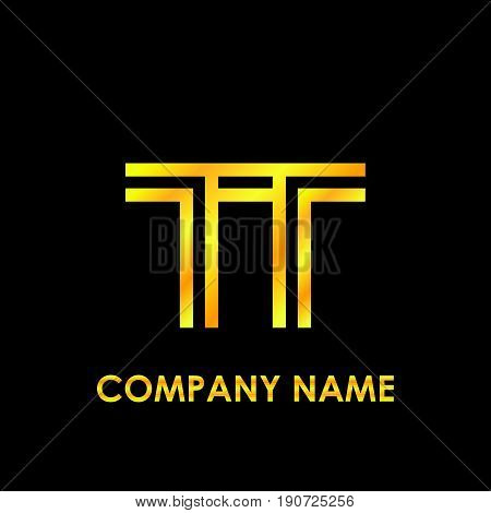Initial letter TT elegant gold reflected lowercase logo template in black background