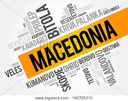 List Of Cities And Towns In The Republic Of Macedonia, Word Cloud Collage, Business And Travel Conce