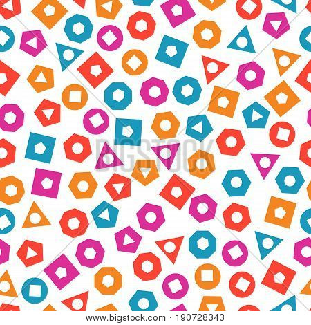 Seamless pattern with multicolored geometric elements for tissue and postcards. Hipsters modern color background. Vector illustration