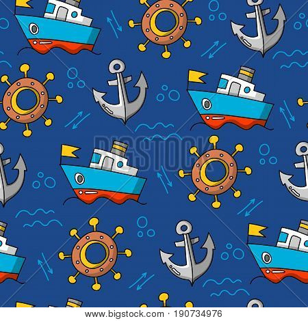Sea cartoon pattern seamless vector flat background
