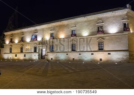 Parador hotel at night in Ubeda Jaen Spain