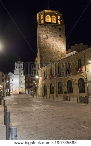Clock Tower in Andalucia Square at night Ubeda Jaen Spain