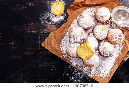 Fried carnival italian dessert in carnival top view