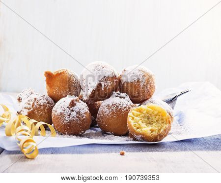 Fried carnival italian dessert in carnival top view