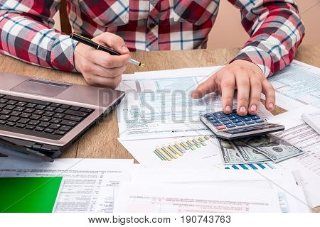 Tax Form, Money, Business Chart, Laptop And Calculator