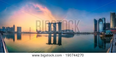 Vibrant panorama background of Singapore skyline at the business bay