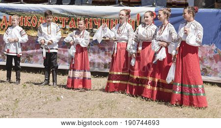 RazdorskayaRostov Region Russia- June 04; 2017:Performance of the children's Cossack choir at the Trinity festival