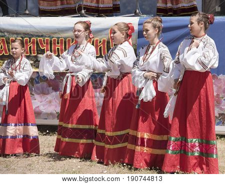 RazdorskayaRostov Region Russia- June 04; 2017:Performance of the children's Cossack choir at the Trinity festival