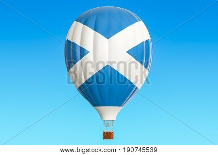 Hot air balloon with Scotland flag 3D rendering
