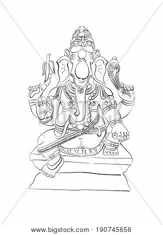 Hindu Lord Ganesha. Vector illustration. Tattoo yoga meditation.