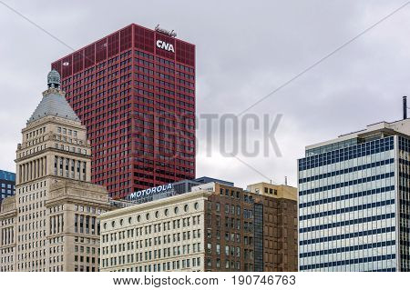 Chicago. IL USA october 27 2016: The CNA Center in downtown Chicago Illinois. The building was completed in the year 1972