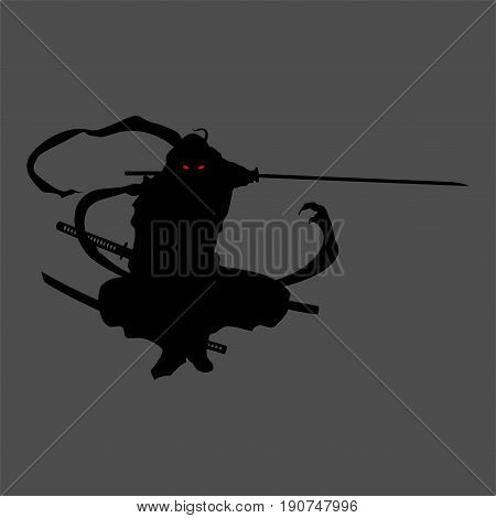 ninja silhouette assassin black tattoo illustration vector