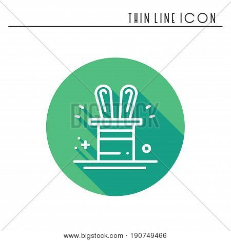 Magic trick icon. Rabbit in magician black hat cylinder. Circus magic party birthday event carnival festive holidays. Thin line party element icon. Vector simple linear design. Illustration. Symbols