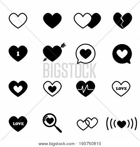 black heart icon set on white background