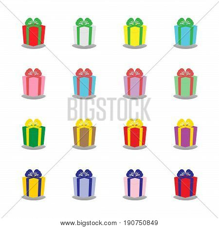 set of colorful gift boxes with bows and ribbons