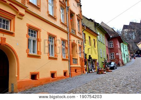 Medieval city Sighisoara. Urban landscape in the downtown of the medieval city Sighisoara, Transylvania