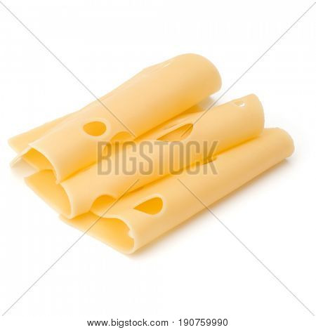 three Cheese slices isolated on white background