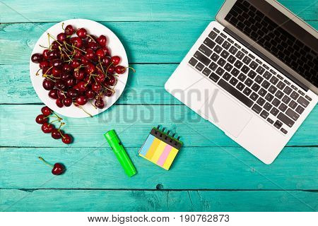 Cherries On A Bright Background