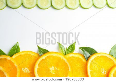 Sliced orange frame white background copy space