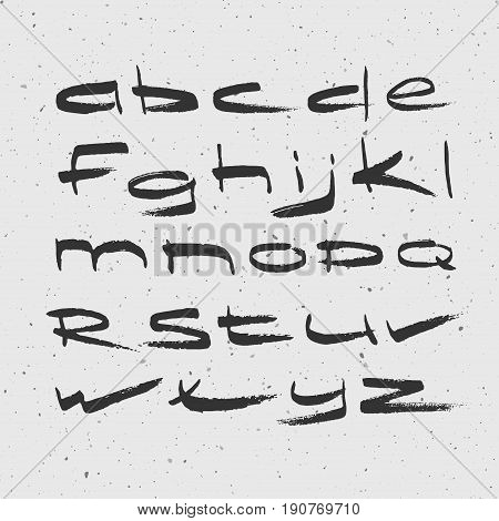 Hand Made Typeface. Custom Handwritten Alphabet Textured With Grunge Effect. Vector Illustration.