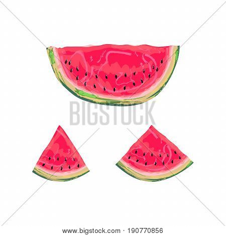 Slices of watermelon isolated on a white background. Vector illustration