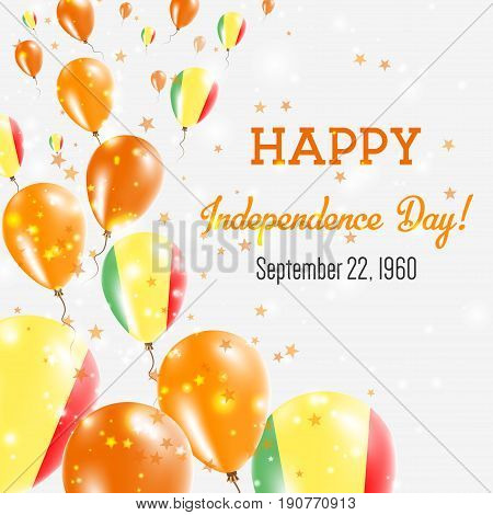 Mali Independence Day Greeting Card. Flying Balloons In Mali National Colors. Happy Independence Day