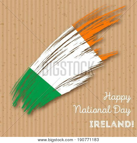 Ireland Independence Day Patriotic Design. Expressive Brush Stroke In National Flag Colors On Kraft