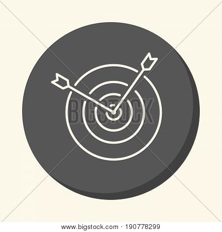 Two arrows sticking out from the center of the target a vector circular linear icon with the illusion of volume.