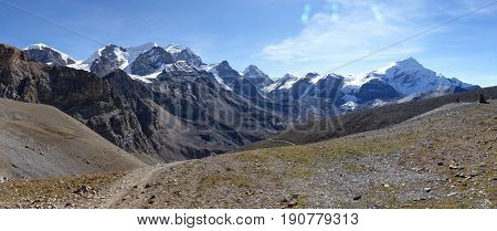 Snow capped Himalayas - Sunny day in Thorong La Pass - Annapurna Circuit Trek in Nepal