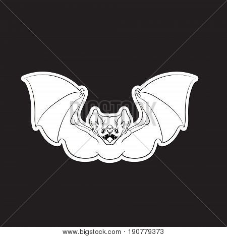 Vector illustration of angry bat with fangs and wings in hand drawn line style isolated. Template for card poster banner print for t-shirt.